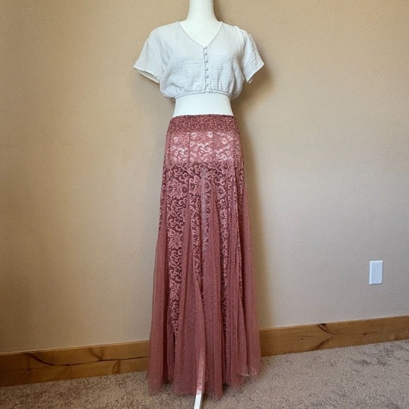 Intimately Free People A Day Out Mesh Lace Maxi Skirt Large Boho Romantic Sexy - Picture 3 of 10